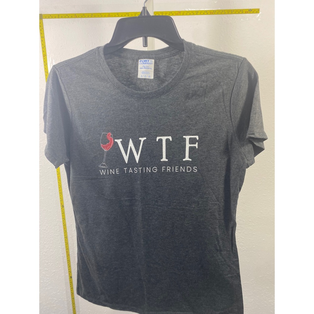 Port & Company WTF Wine Tasting Friends Graphic T-Shirt Gray Womens‎ Small